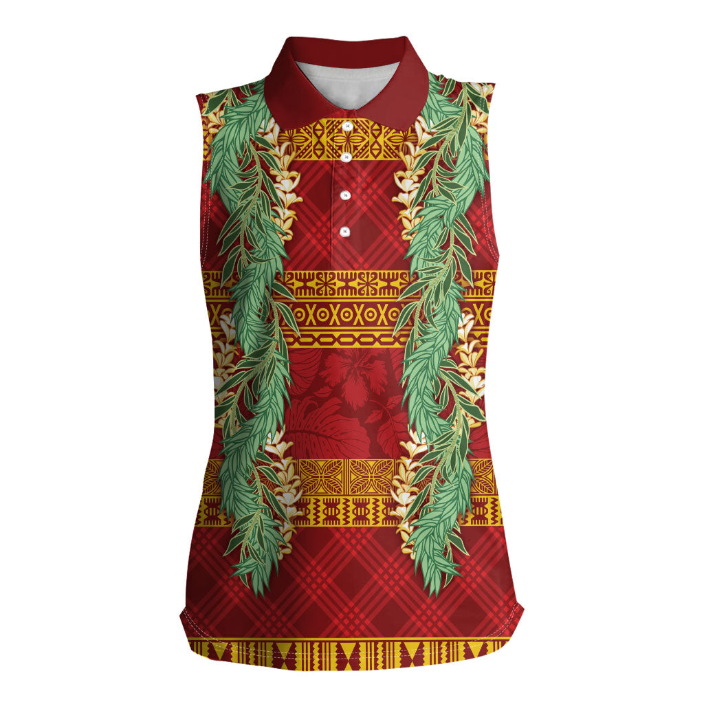 Hawai'i Paniolo Maile Twisted Lei Women Sleeveless Polo Shirt Hilo Royal Red LT7 Female Red - Polynesian Pride