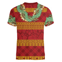 Hawai'i Paniolo Maile Twisted Lei Women V-Neck T-Shirt Hilo Royal Red LT7 - Polynesian Pride
