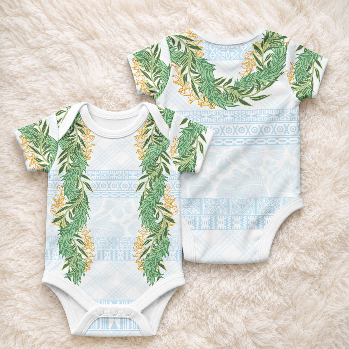 Hawai'i Paniolo Maile Twisted Lei Baby Onesie Winter White