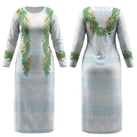 Hawai'i Paniolo Maile Twisted Lei Couples Matching Long Sleeve Bodycon Dress and Long Sleeve Button Shirt Winter White LT7 - Polynesian Pride