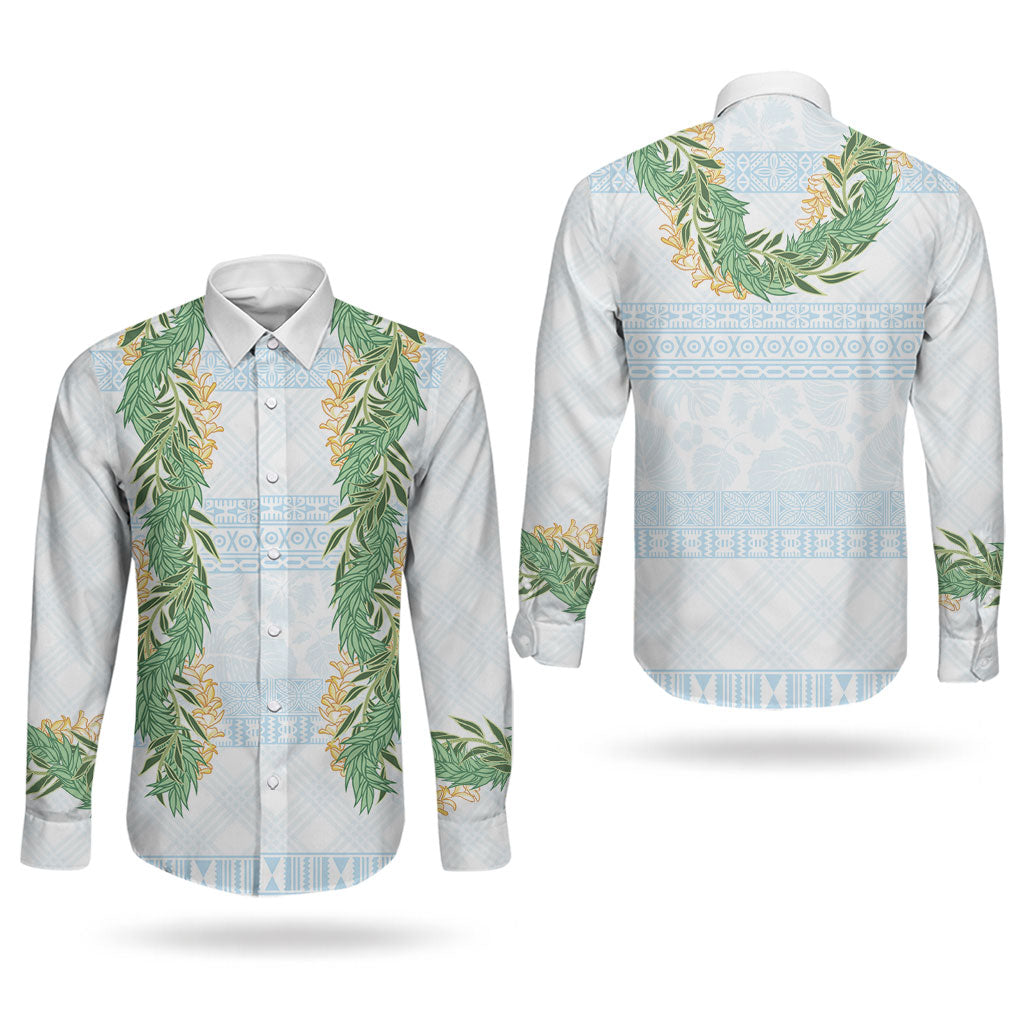 Hawai'i Paniolo Maile Twisted Lei Couples Matching Short Sleeve Bodycon Dress and Long Sleeve Button Shirt Winter White LT7 - Polynesian Pride