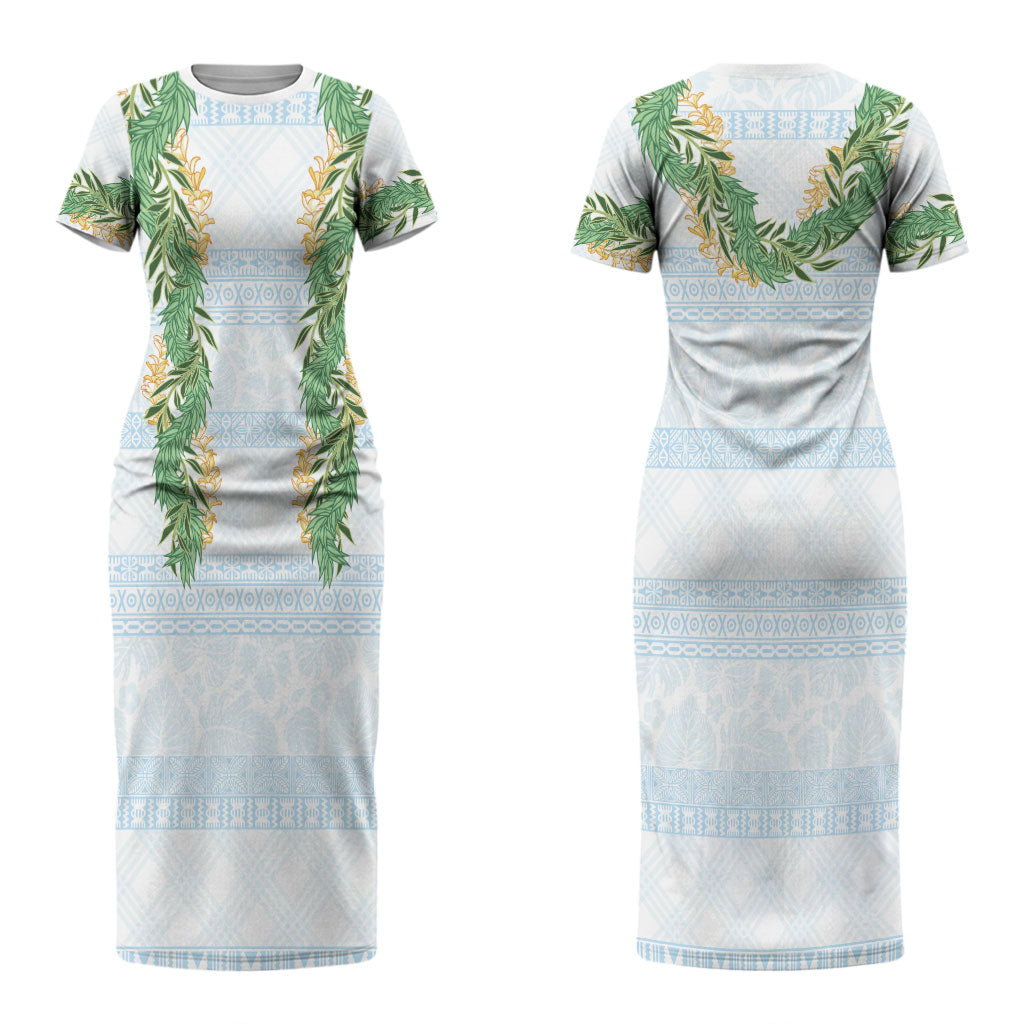Hawai'i Paniolo Maile Twisted Lei Couples Matching Short Sleeve Bodycon Dress and Long Sleeve Button Shirt Winter White LT7 - Polynesian Pride