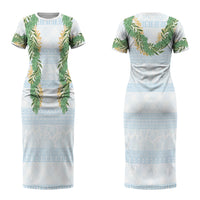 Hawai'i Paniolo Maile Twisted Lei Couples Matching Short Sleeve Bodycon Dress and Long Sleeve Button Shirt Winter White LT7 - Polynesian Pride