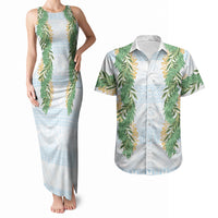 Hawai'i Paniolo Maile Twisted Lei Couples Matching Tank Maxi Dress and Hawaiian Shirt Winter White LT7 White - Polynesian Pride