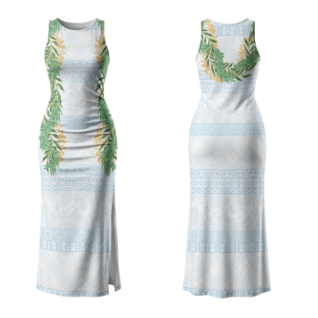 Hawai'i Paniolo Maile Twisted Lei Couples Matching Tank Maxi Dress and Hawaiian Shirt Winter White LT7 - Polynesian Pride