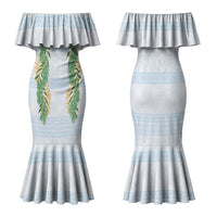 Hawai'i Paniolo Maile Twisted Lei Family Matching Mermaid Dress and Hawaiian Shirt Winter White LT7 Mom's Dress White - Polynesian Pride