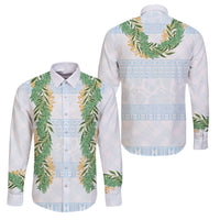 Hawai'i Paniolo Maile Twisted Lei Family Matching Mermaid Dress and Hawaiian Shirt Winter White LT7 Dad's Shirt - Long Sleeve White - Polynesian Pride