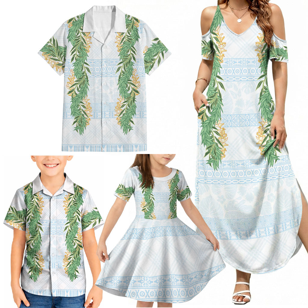 Hawai'i Paniolo Maile Twisted Lei Family Matching Summer Maxi Dress and Hawaiian Shirt Winter White LT7 - Polynesian Pride