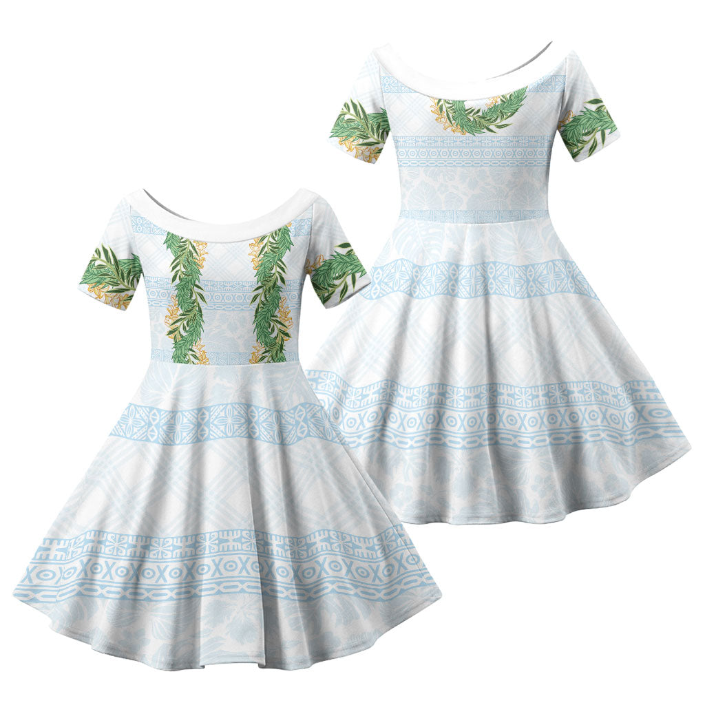 Hawai'i Paniolo Maile Twisted Lei Family Matching Summer Maxi Dress and Hawaiian Shirt Winter White LT7 Daughter's Dress White - Polynesian Pride