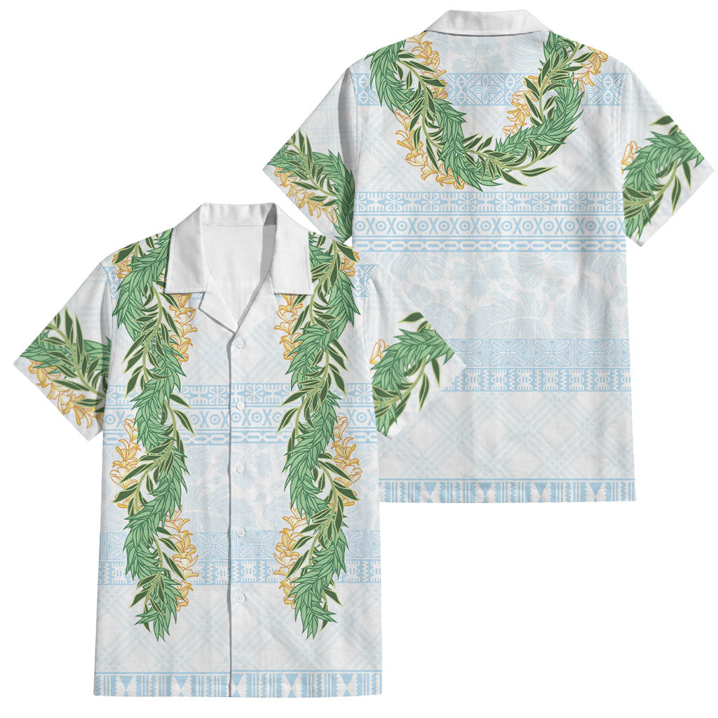 Hawai'i Paniolo Maile Twisted Lei Family Matching Tank Maxi Dress and Hawaiian Shirt Winter White LT7 Dad's Shirt - Short Sleeve White - Polynesian Pride