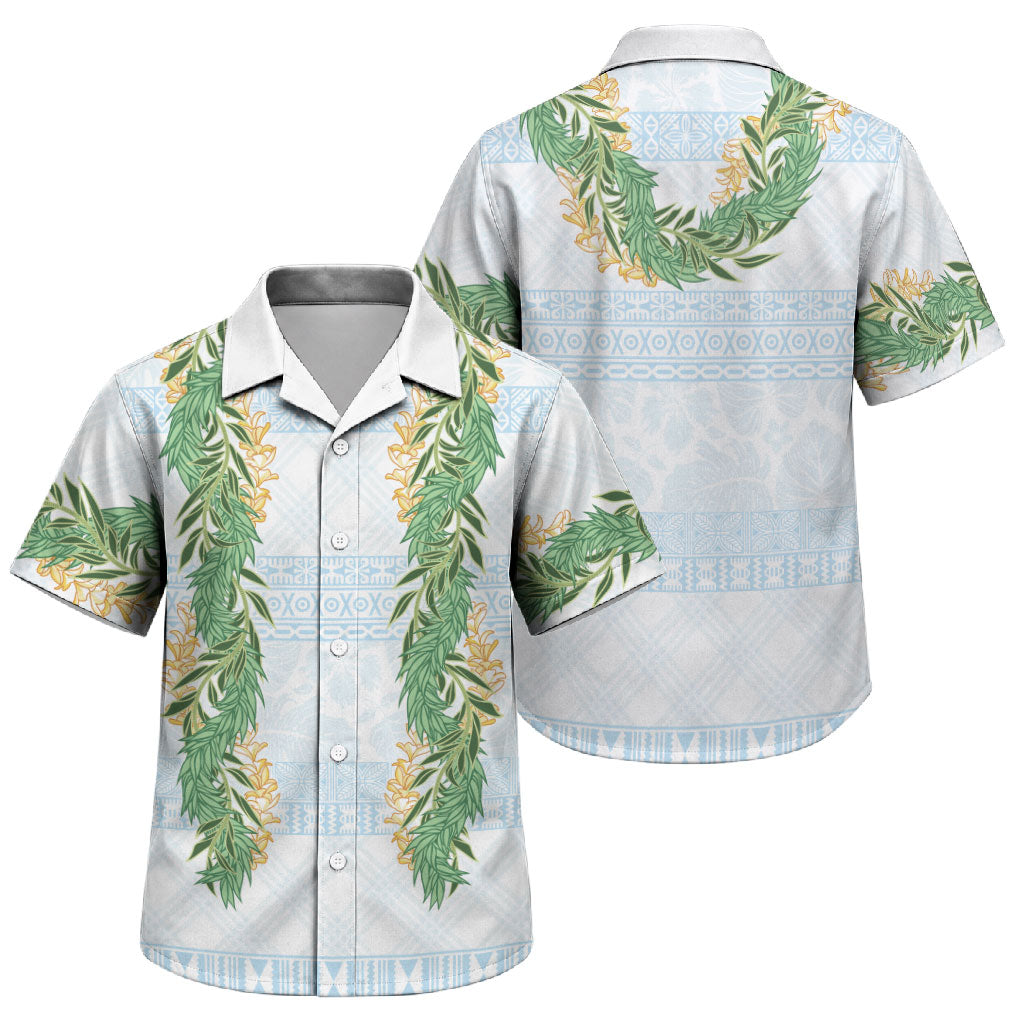Hawai'i Paniolo Maile Twisted Lei Family Matching Tank Maxi Dress and Hawaiian Shirt Winter White LT7 Son's Shirt White - Polynesian Pride