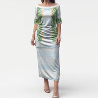 Hawai'i Paniolo Maile Twisted Lei Puletasi Winter White LT7 Long Dress White - Polynesian Pride