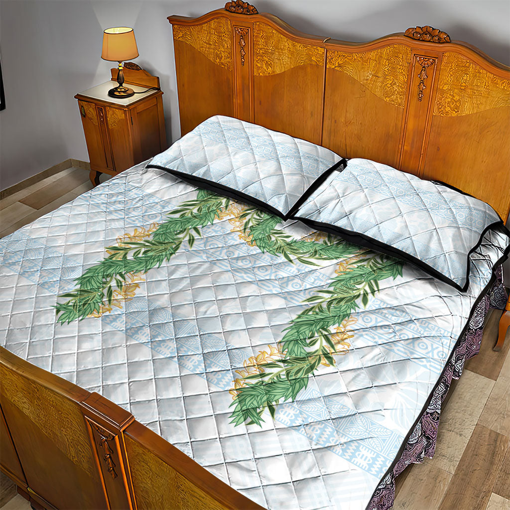 Hawai'i Paniolo Maile Twisted Lei Quilt Bed Set Winter White LT7 - Polynesian Pride