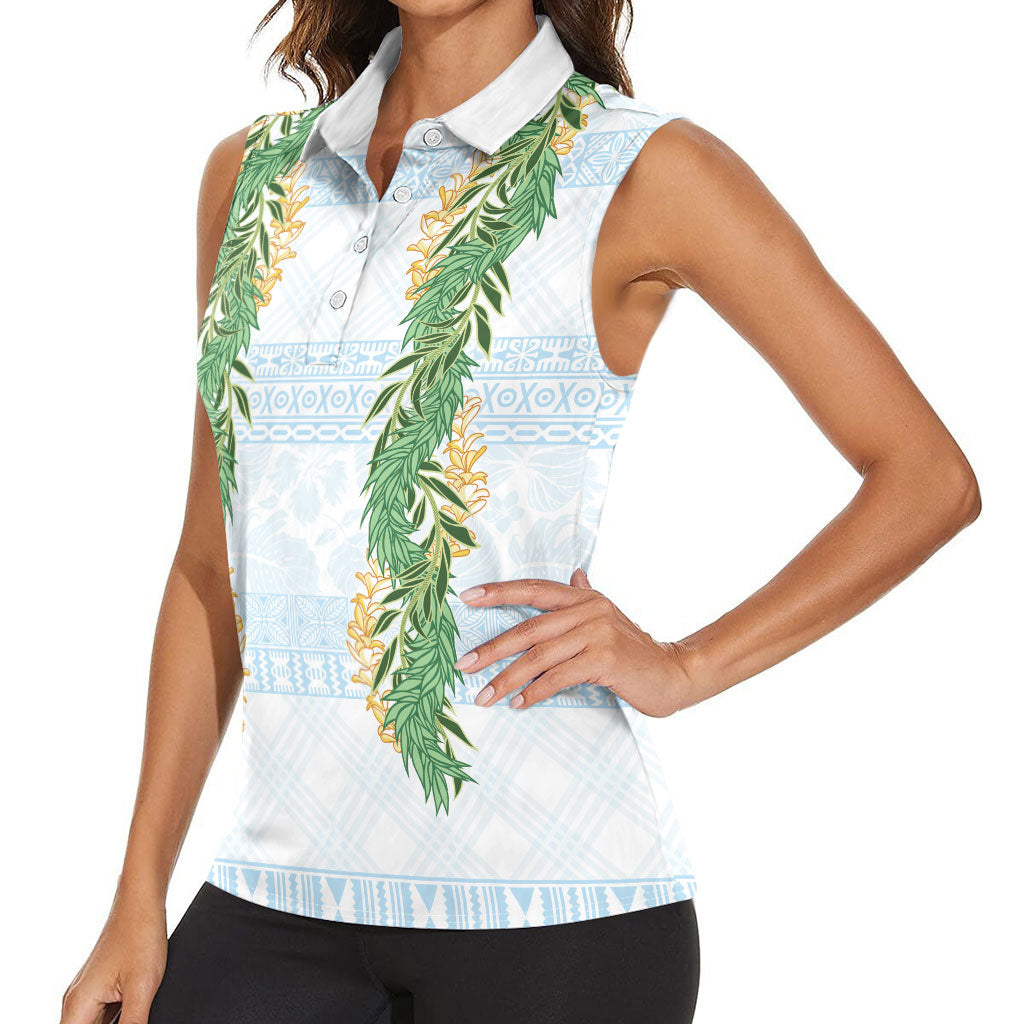 Hawai'i Paniolo Maile Twisted Lei Women Sleeveless Polo Shirt Winter White LT7 - Polynesian Pride