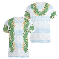 Hawai'i Paniolo Maile Twisted Lei Women V-Neck T-Shirt Winter White LT7 - Polynesian Pride