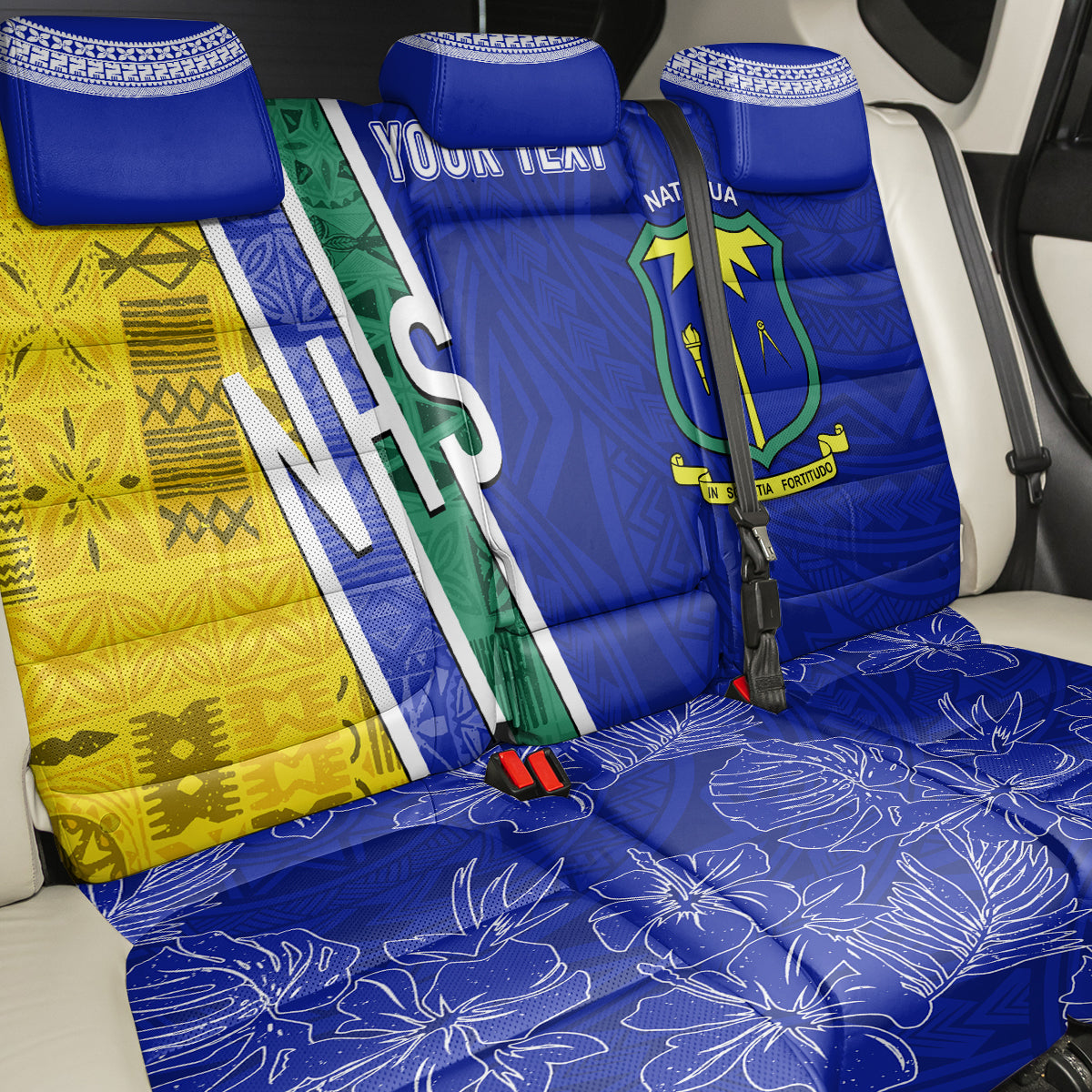 Personalised Fiji Natabua High School Back Car Seat Cover Kaviti Tapa Mix Colors Proud NHS