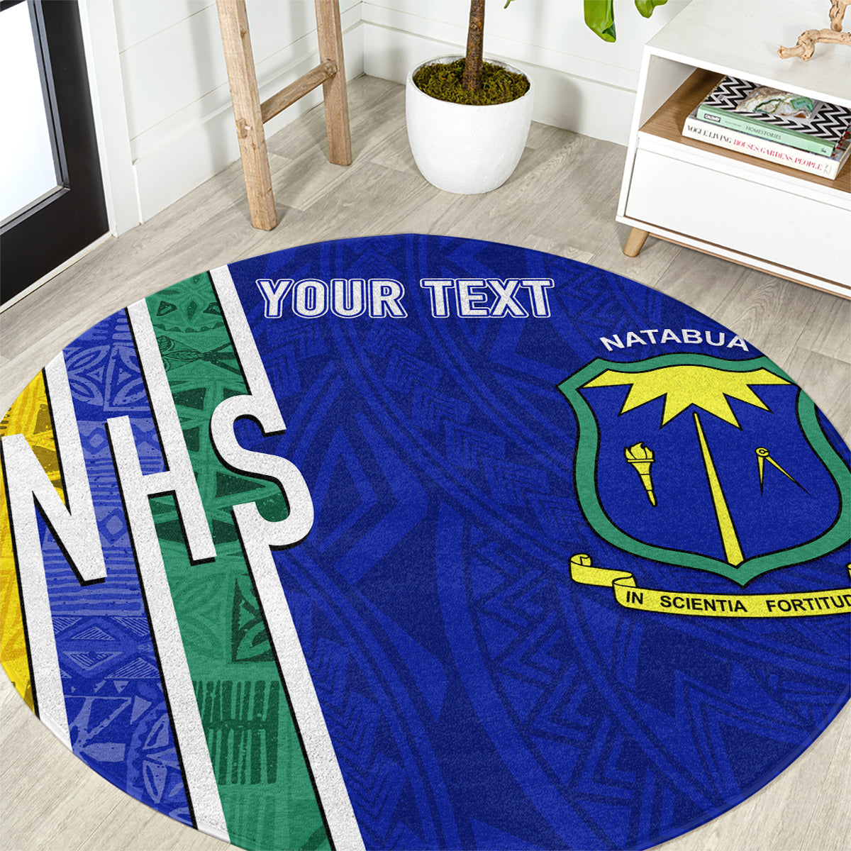 Personalised Fiji Natabua High School Round Carpet Kaviti Tapa Mix Colors Proud NHS LT7 Blue - Polynesian Pride