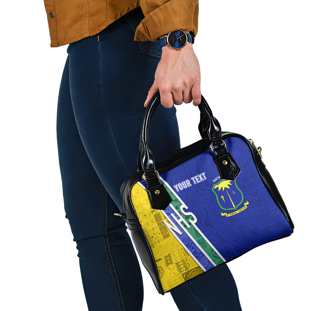 Personalised Fiji Natabua High School Shoulder Handbag Kaviti Tapa Mix Colors Proud NHS LT7 - Polynesian Pride