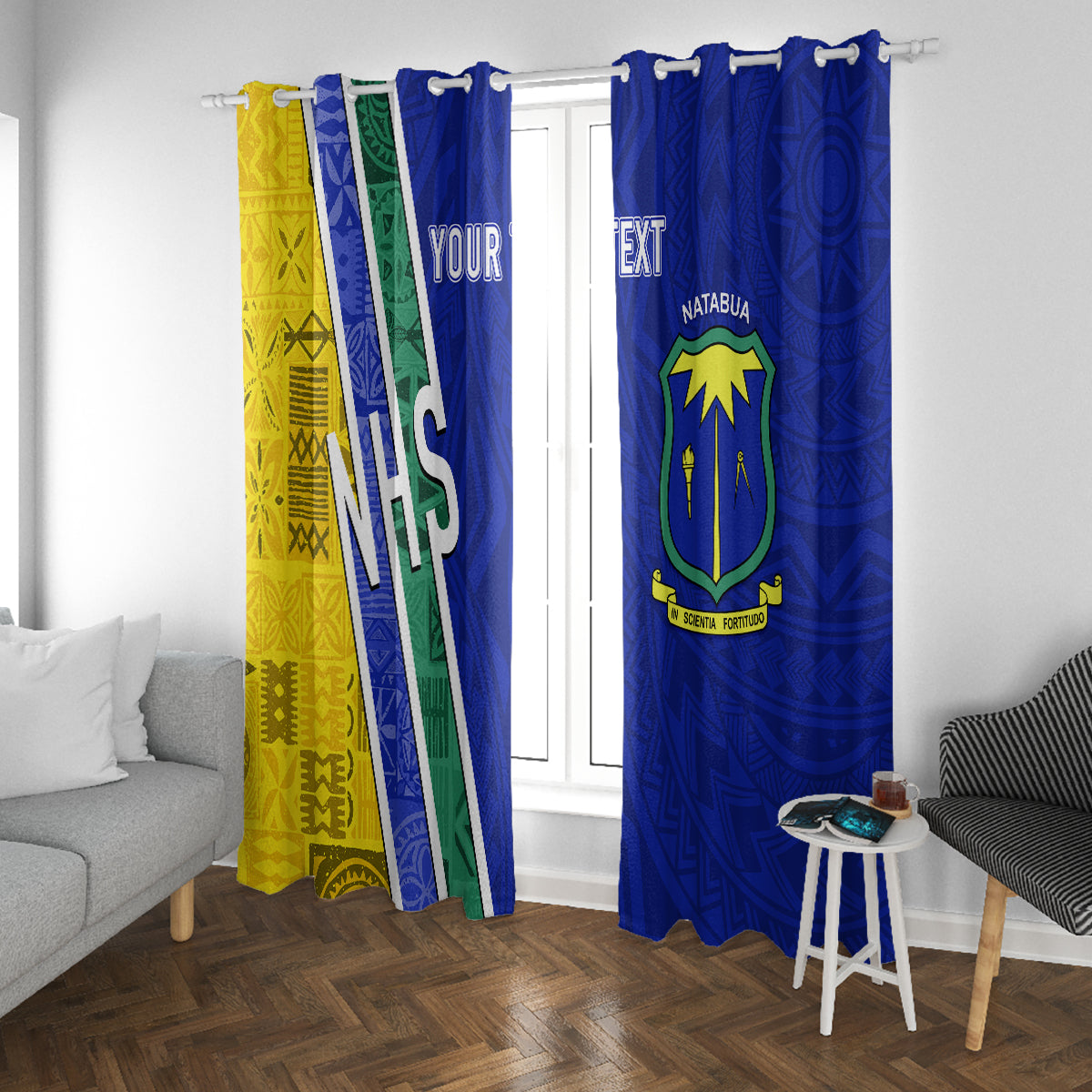 Personalised Fiji Natabua High School Window Curtain Kaviti Tapa Mix Colors Proud NHS LT7 - Polynesian Pride