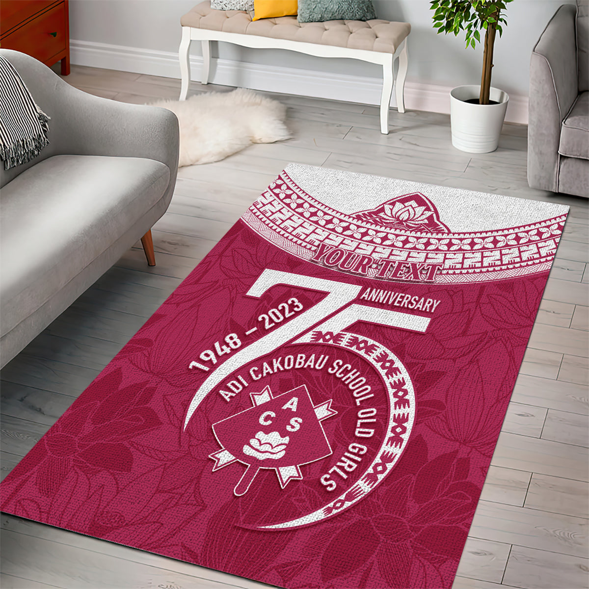 Personalised Fiji Adi Cakobau School Area Rug ACS Old Girls Lotus Mix Masi LT7 - Polynesian Pride