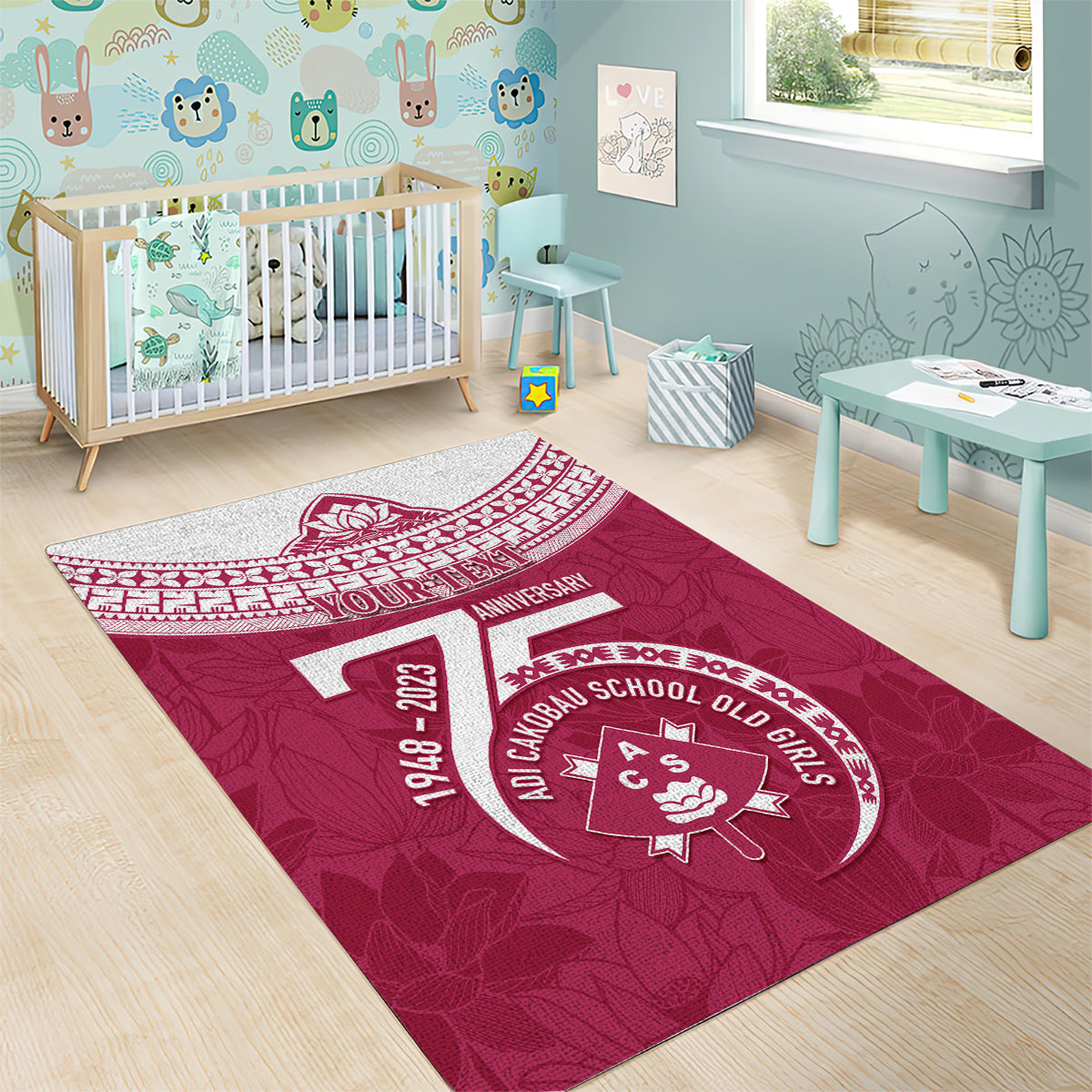 Personalised Fiji Adi Cakobau School Area Rug ACS Old Girls Lotus Mix Masi LT7 - Polynesian Pride