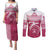 Personalised Fiji Adi Cakobau School Couples Matching Puletasi Dress and Long Sleeve Button Shirts ACS Old Girls Lotus Mix Masi LT7 Crimson - Polynesian Pride