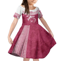 Personalised Fiji Adi Cakobau School Family Matching Long Sleeve Bodycon Dress and Hawaiian Shirt ACS Old Girls Lotus Mix Masi LT7 Daughter's Dress Crimson - Polynesian Pride