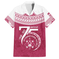 Personalised Fiji Adi Cakobau School Family Matching Off Shoulder Maxi Dress and Hawaiian Shirt ACS Old Girls Lotus Mix Masi LT7 Dad's Shirt - Short Sleeve Crimson - Polynesian Pride