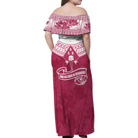 Personalised Fiji Adi Cakobau School Family Matching Off Shoulder Maxi Dress and Hawaiian Shirt ACS Old Girls Lotus Mix Masi LT7 - Polynesian Pride