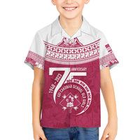 Personalised Fiji Adi Cakobau School Family Matching Off Shoulder Maxi Dress and Hawaiian Shirt ACS Old Girls Lotus Mix Masi LT7 Son's Shirt Crimson - Polynesian Pride