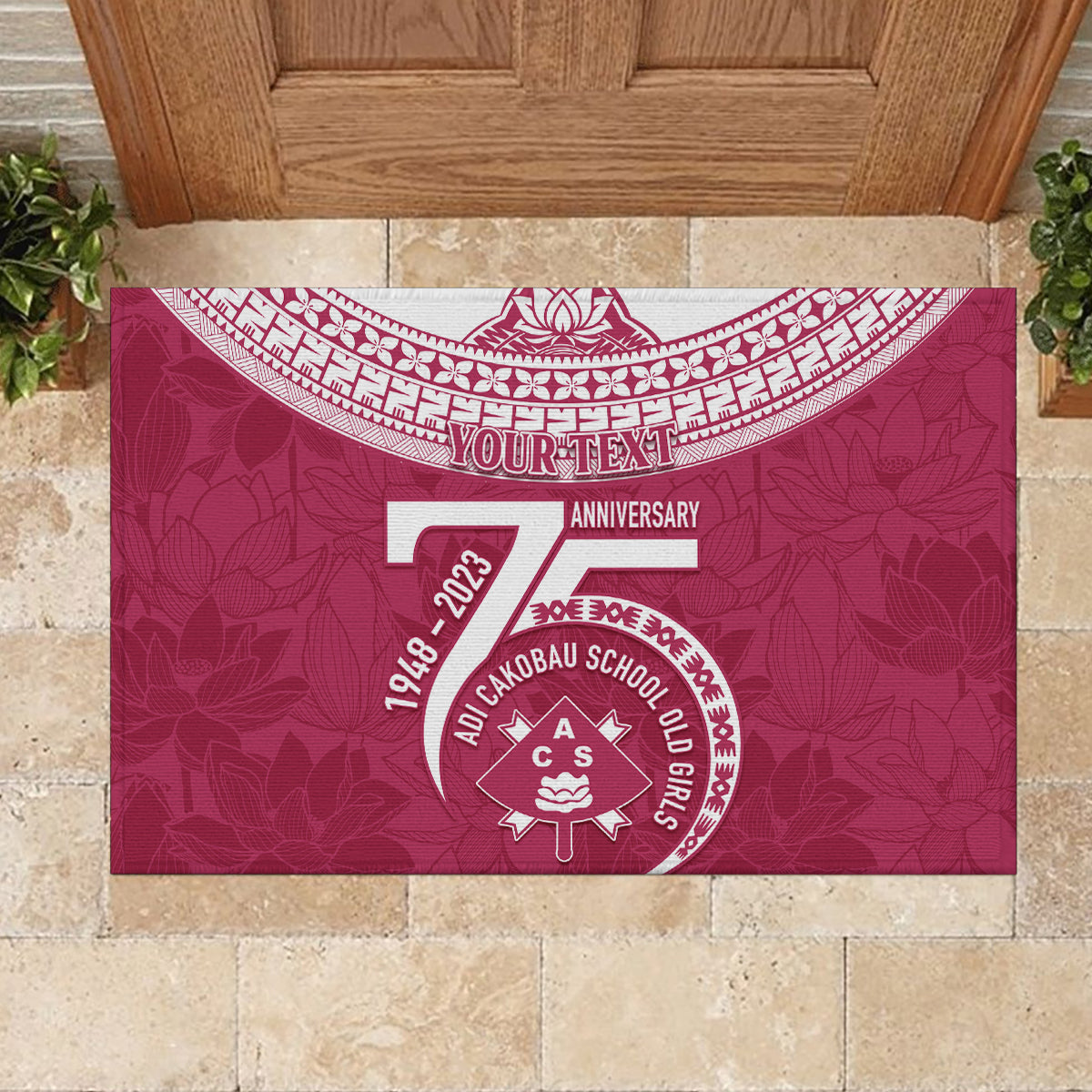 Personalised Fiji Adi Cakobau School Rubber Doormat ACS Old Girls Lotus Mix Masi LT7 - Polynesian Pride