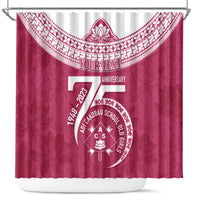 Personalised Fiji Adi Cakobau School Shower Curtain ACS Old Girls Lotus Mix Masi LT7 Crimson - Polynesian Pride