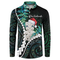 New Zealand Personalised Button Sweatshirt Meri Kirihimete Kowhaiwhai Mix Paua Shell - Emerald