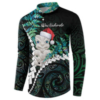 New Zealand Personalised Button Sweatshirt Meri Kirihimete Kowhaiwhai Mix Paua Shell - Emerald