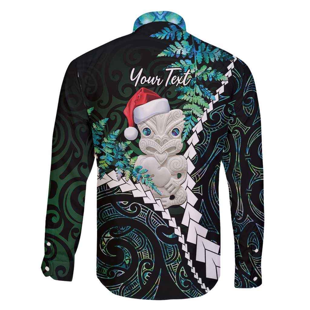 New Zealand Personalised Family Matching Long Sleeve Bodycon Dress and Hawaiian Shirt Meri Kirihimete Kowhaiwhai Mix Paua Shell - Emerald LT7 - Polynesian Pride