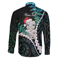 New Zealand Personalised Family Matching Long Sleeve Bodycon Dress and Hawaiian Shirt Meri Kirihimete Kowhaiwhai Mix Paua Shell - Emerald LT7 - Polynesian Pride