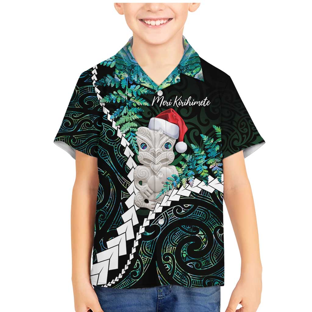 New Zealand Personalised Family Matching Mermaid Dress and Hawaiian Shirt Meri Kirihimete Kowhaiwhai Mix Paua Shell - Emerald