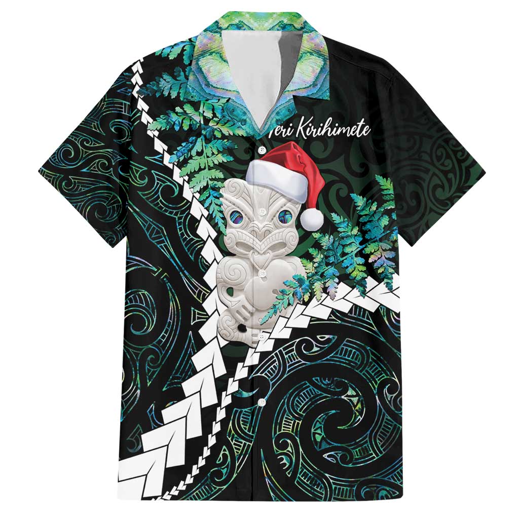 New Zealand Personalised Family Matching Short Sleeve Bodycon Dress and Hawaiian Shirt Meri Kirihimete Kowhaiwhai Mix Paua Shell - Emerald LT7 Dad's Shirt - Short Sleeve Green - Polynesian Pride