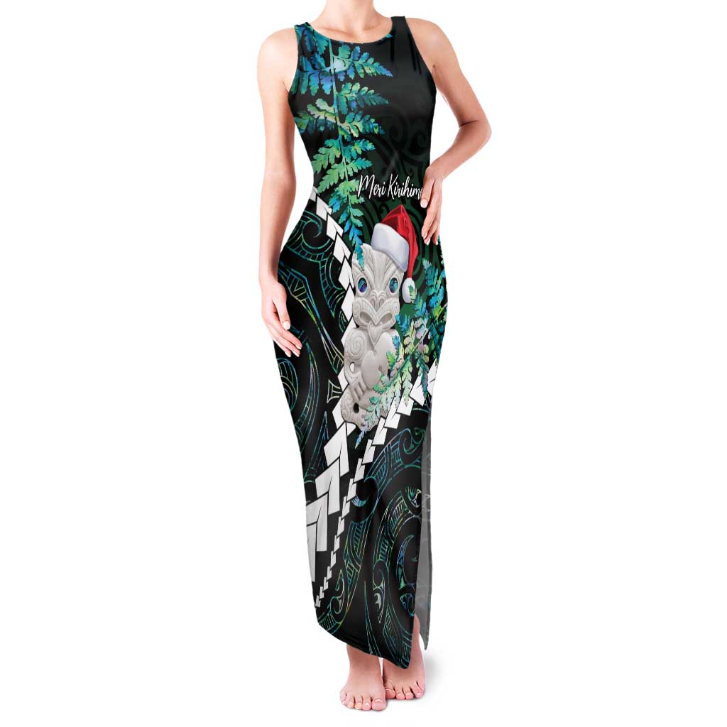 New Zealand Personalised Family Matching Tank Maxi Dress and Hawaiian Shirt Meri Kirihimete Kowhaiwhai Mix Paua Shell - Emerald