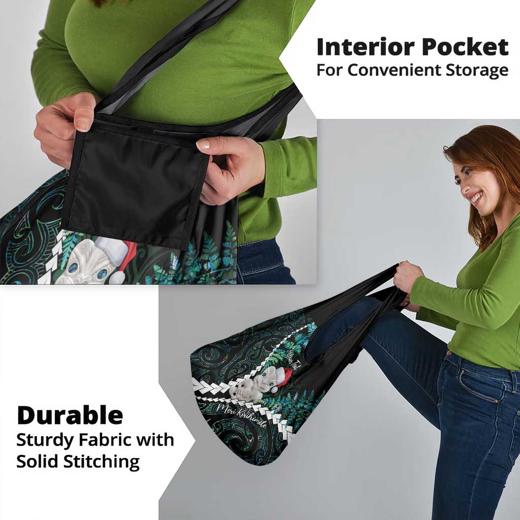 New Zealand Personalised Grocery Bag Meri Kirihimete Kowhaiwhai Mix Paua Shell - Emerald