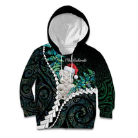 New Zealand Personalised Kid Hoodie Meri Kirihimete Kowhaiwhai Mix Paua Shell - Emerald