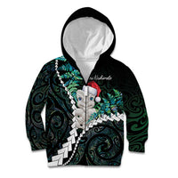New Zealand Personalised Kid Hoodie Meri Kirihimete Kowhaiwhai Mix Paua Shell - Emerald