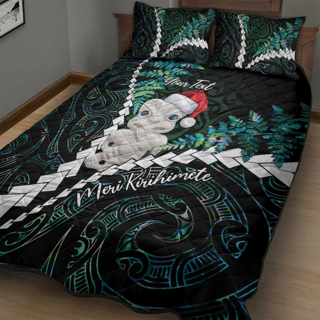 New Zealand Personalised Quilt Bed Set Meri Kirihimete Kowhaiwhai Mix Paua Shell - Emerald