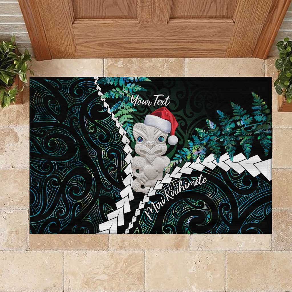 New Zealand Personalised Rubber Doormat Meri Kirihimete Kowhaiwhai Mix Paua Shell - Emerald