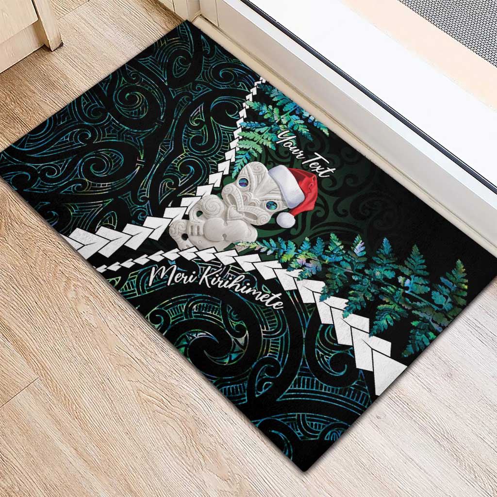 New Zealand Personalised Rubber Doormat Meri Kirihimete Kowhaiwhai Mix Paua Shell - Emerald