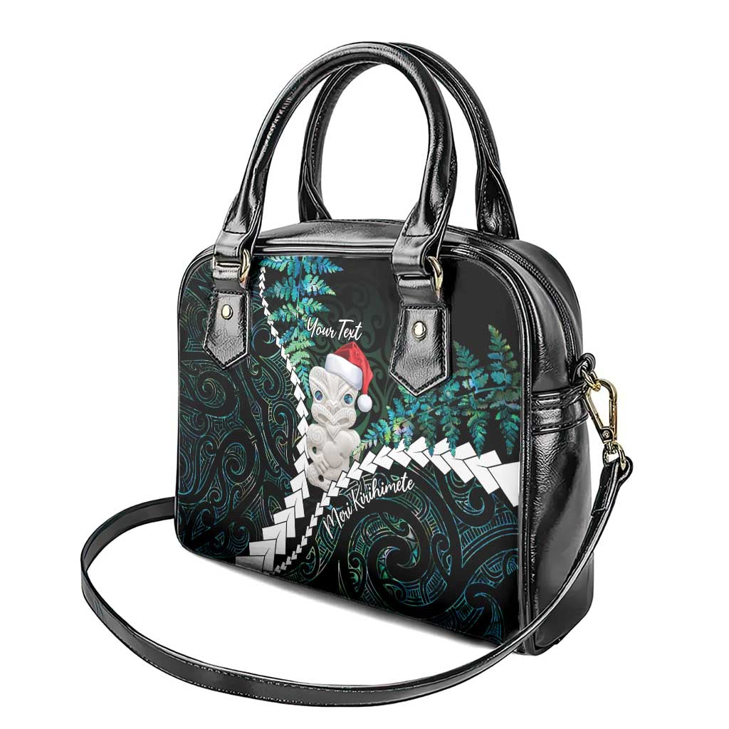 New Zealand Personalised Shoulder Handbag Meri Kirihimete Kowhaiwhai Mix Paua Shell - Emerald