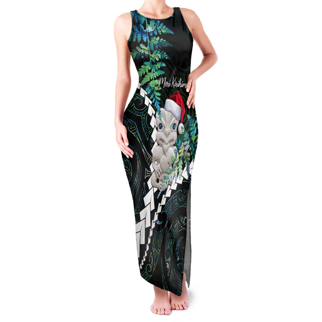 New Zealand Personalised Tank Maxi Dress Meri Kirihimete Kowhaiwhai Mix Paua Shell - Emerald