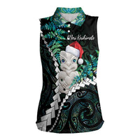 New Zealand Personalised Women Sleeveless Polo Shirt Meri Kirihimete Kowhaiwhai Mix Paua Shell - Emerald LT7 Female Green - Polynesian Pride