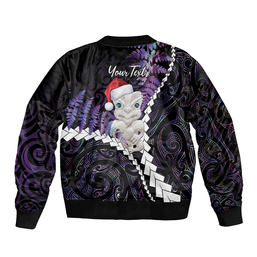 New Zealand Personalised Bomber Jacket Meri Kirihimete Kowhaiwhai Mix Paua Shell - Amethys LT7 - Polynesian Pride