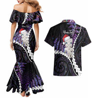 New Zealand Personalised Couples Matching Mermaid Dress and Hawaiian Shirt Meri Kirihimete Kowhaiwhai Mix Paua Shell - Amethys LT7 - Polynesian Pride